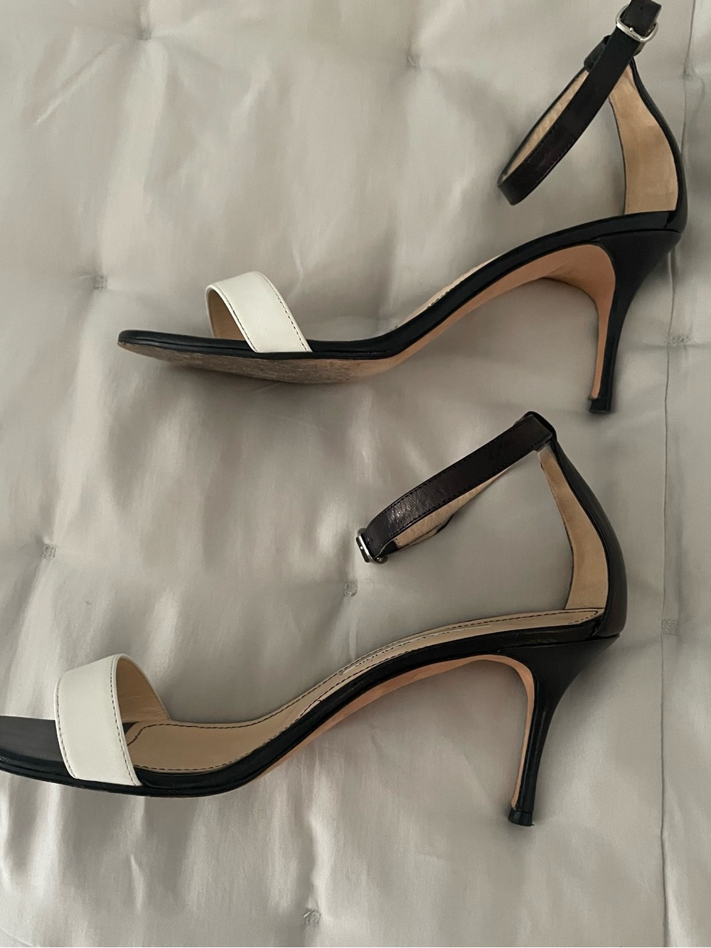 Manolo Blahnik Black and White Ankle-Strap Heel Sandals